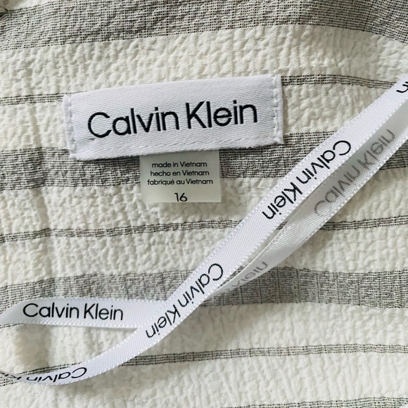 CALVIN KLEIN Women’s Striped Flowy Elbow Puff Sleeve Maxi Wrap Dress Plus Sz 16 - Picture 9 of 10